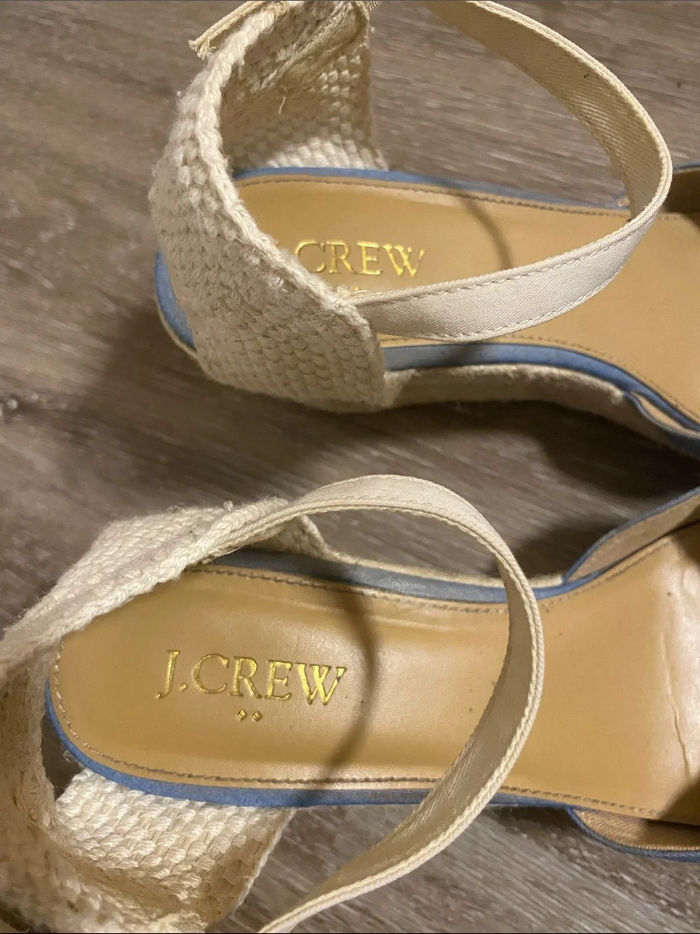 J. Crew Light Blue Espadrille Wedge Sandals with Ankle Strap